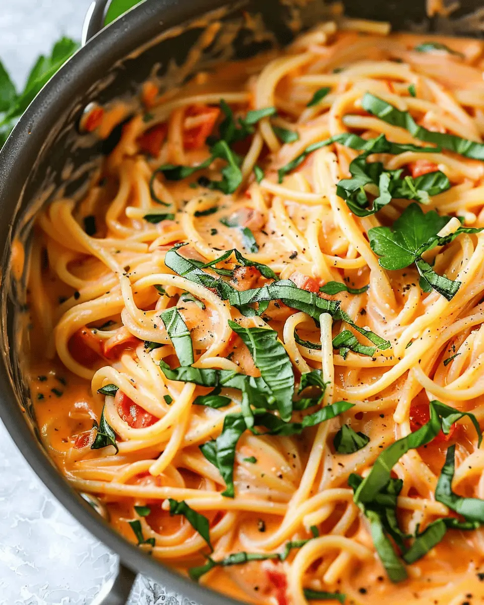 Easy One Pot Creamy Tomato Pasta with Turkey Bacon and Spinach