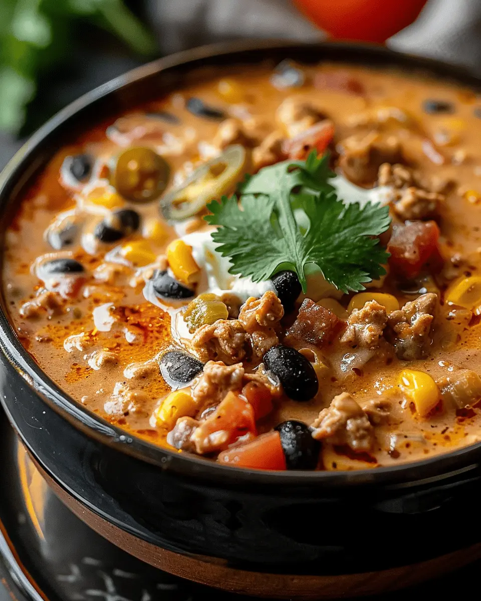 High Protein Creamy Taco Soup with Turkey Bacon and Chicken Ham