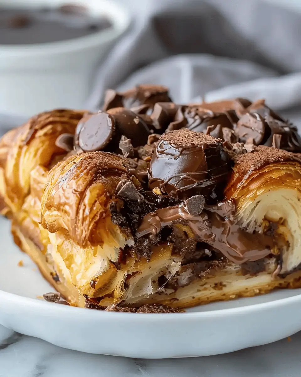Decadent Chocolate Croissant Breakfast Bake with Turkey Bacon Delight