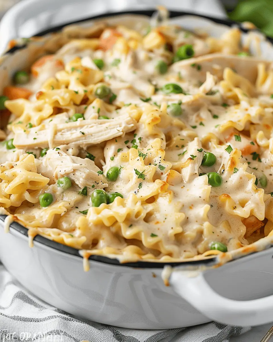 Creamy Chicken Pot Pie Pasta Recipe with Turkey Bacon Delight