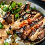 Korean BBQ Steak Rice Bowls with Spicy Cream Sauce