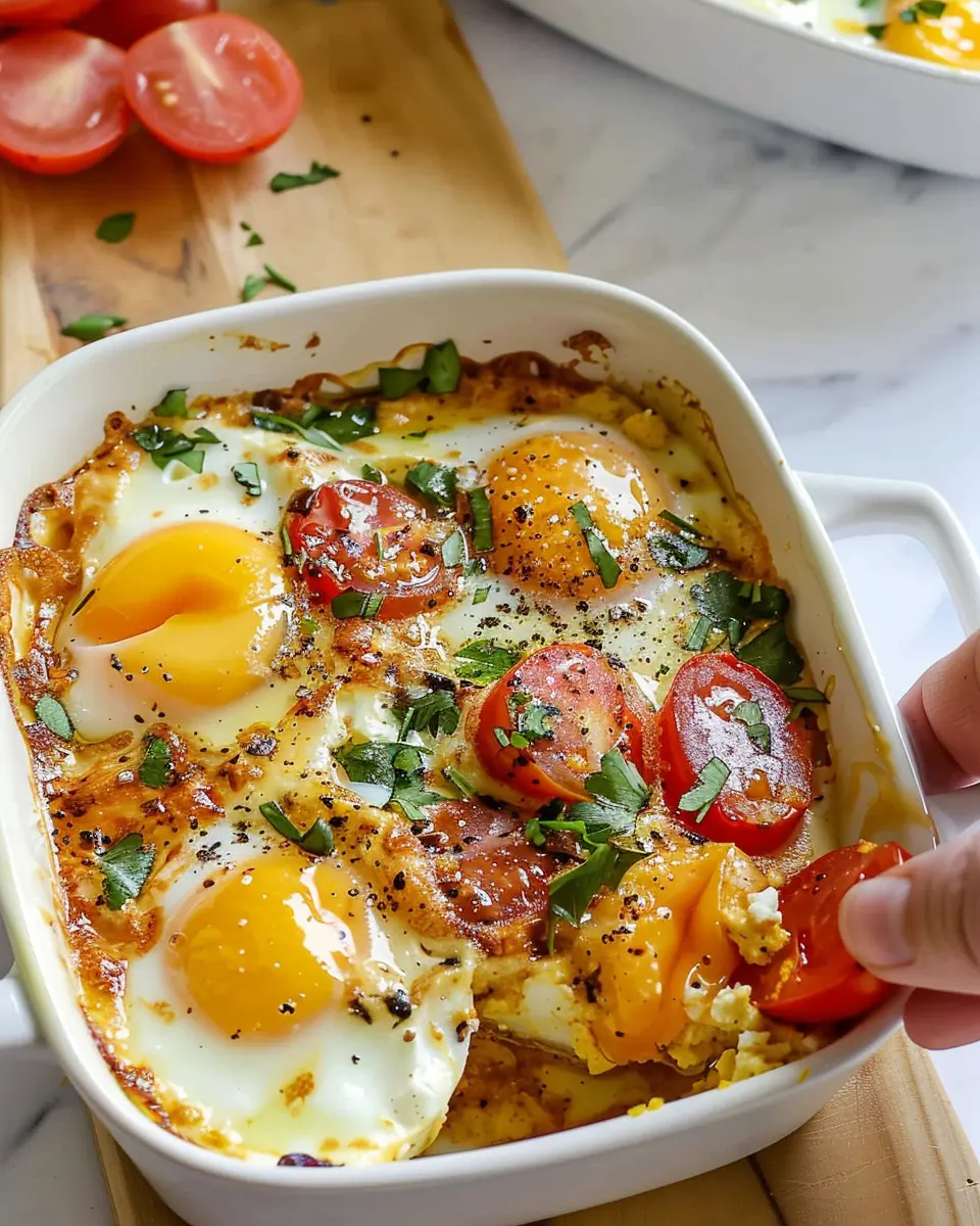 Baked Feta Eggs Easy Recipe with Turkey Bacon and Spinach