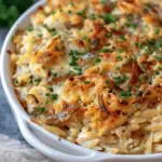 French Onion Chicken Orzo Casserole