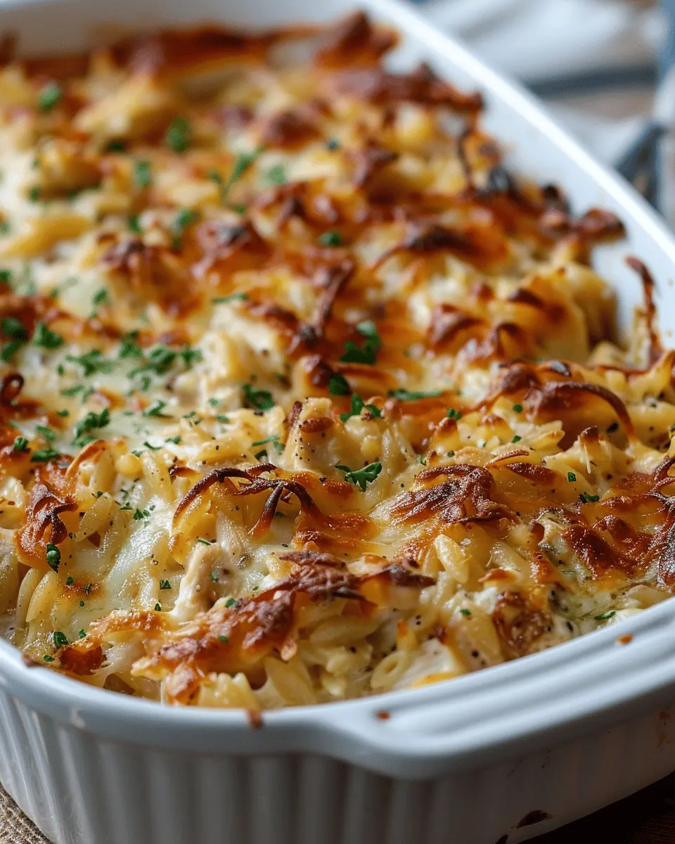 French Onion Chicken Orzo Casserole: Comforting Turkey Bacon Delight